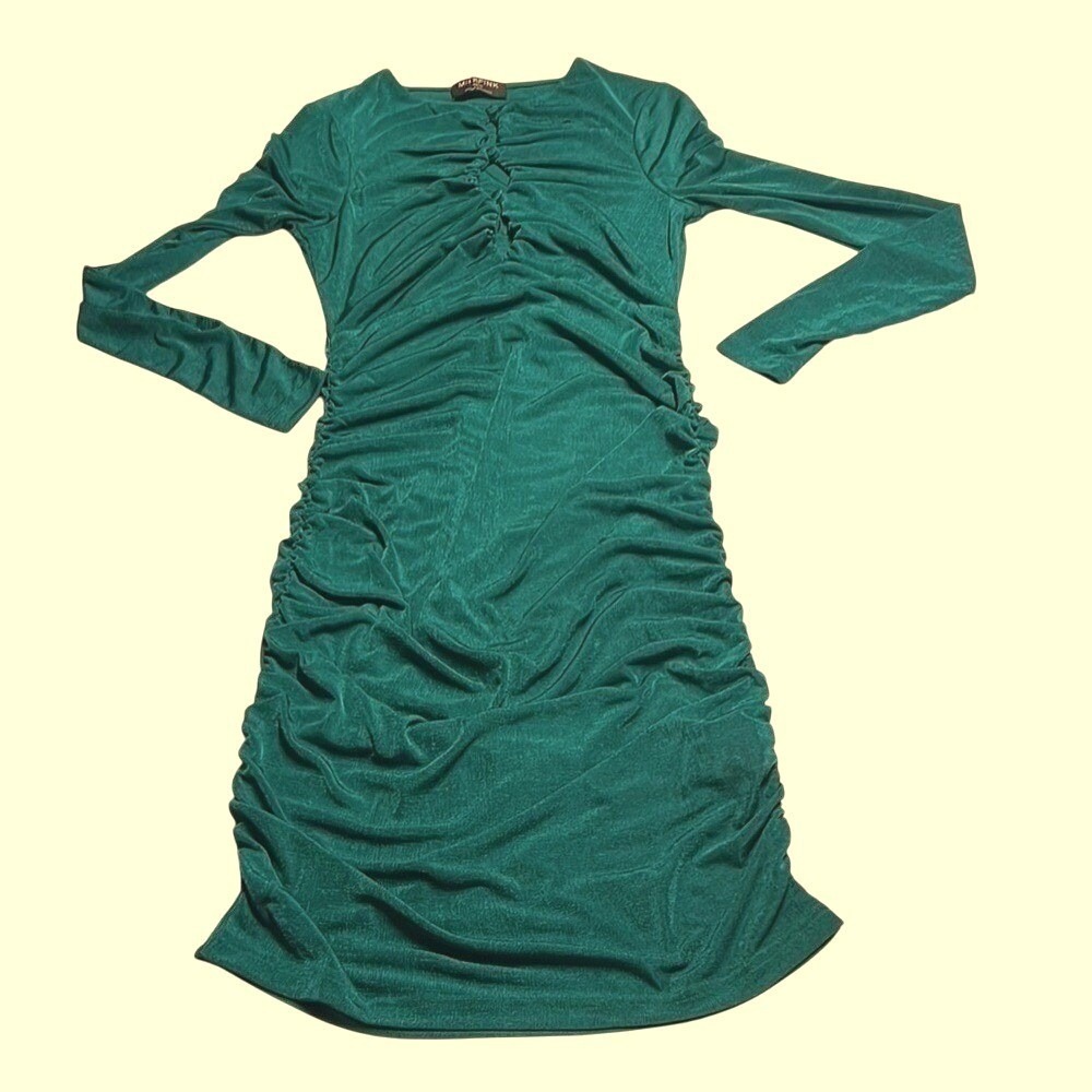 NWOT Minkpink‎ Emerald Green Ruched Keyhole Long Sleeve Bodycon Mini Dress